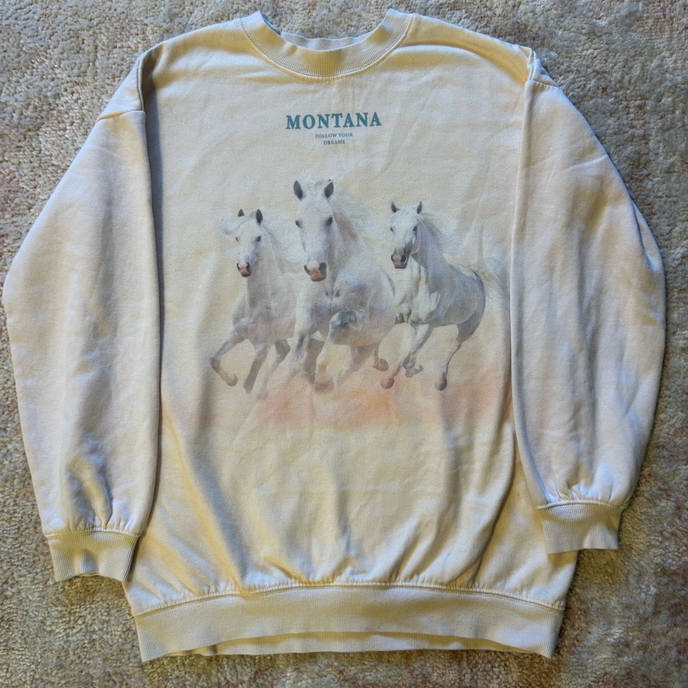 H&M Cream Horse Print Crewneck Sweater